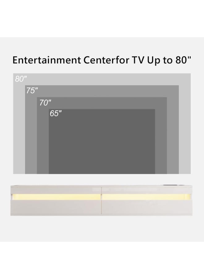 CityRiya-Long Floating TV Stand, 160cm TV Table, Wall Mounted Tv Shelf with Led Lights, Entertainment Center Media Console Table with Storage for Living Room, TV Cabinet for 65/75/80 inch Television (White) - Image 5